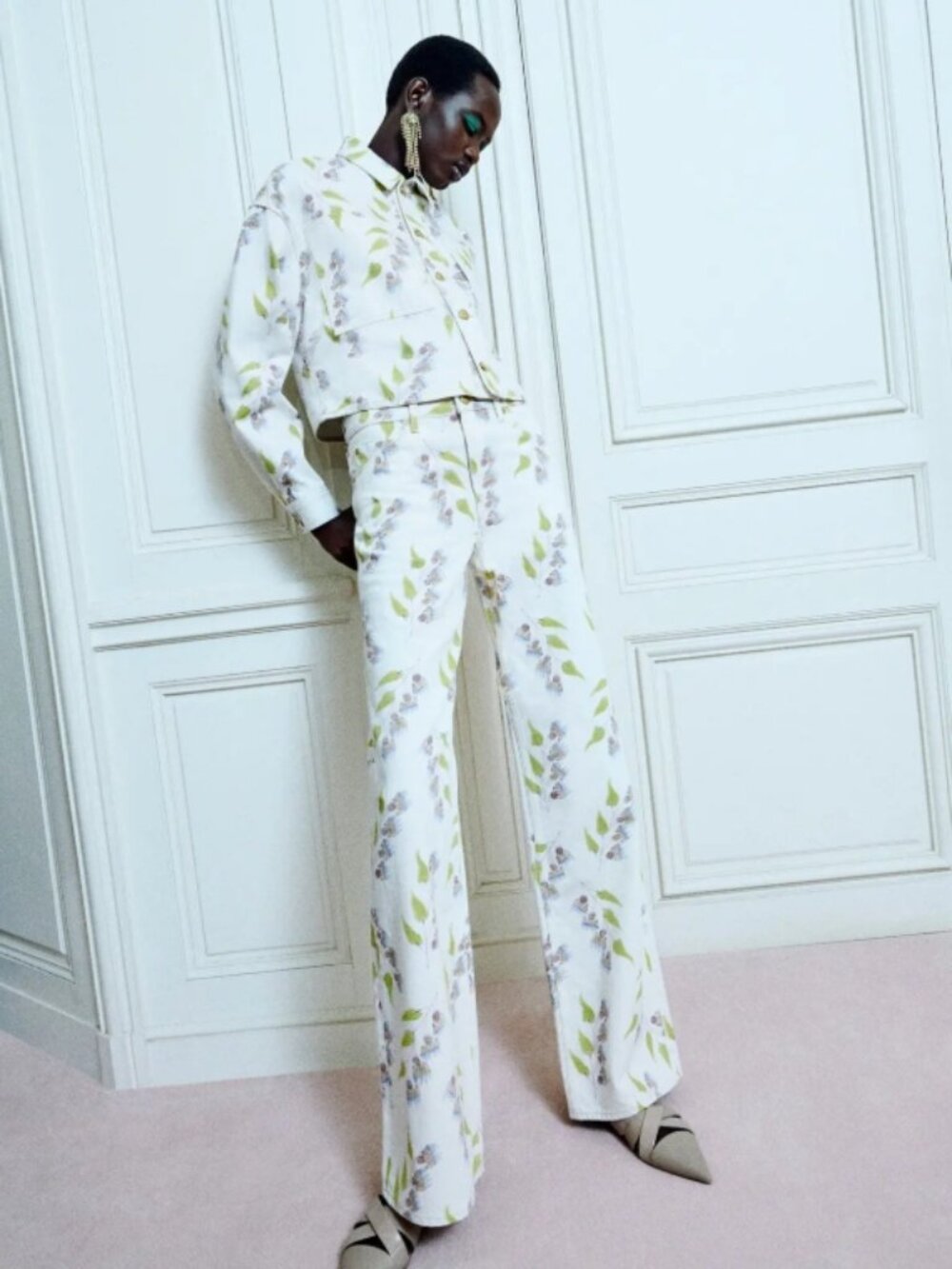 NWT ULLA JOHNSON Willow Wide Leg Jean in Infinite Flower $490